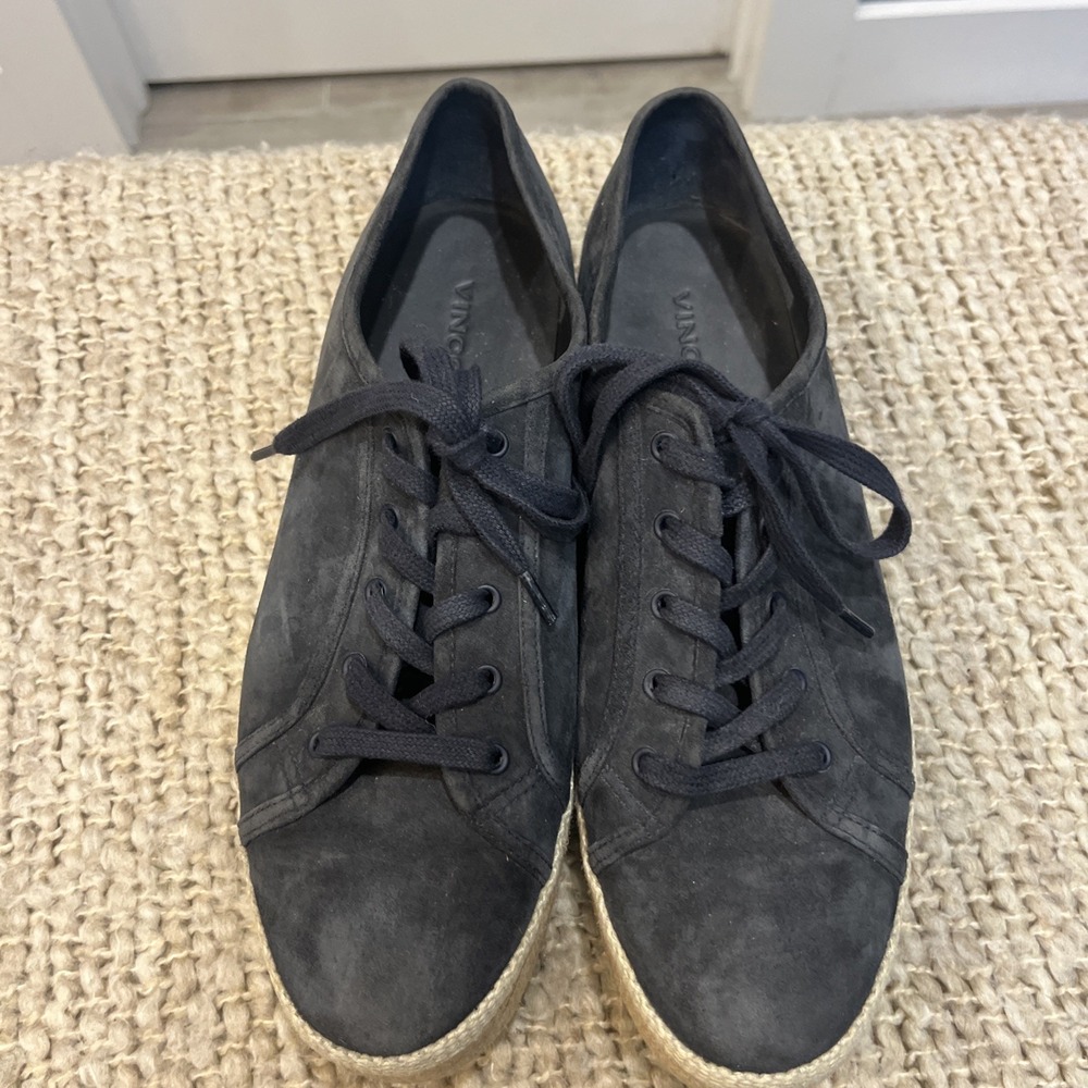 Vince Windell Platform Sneaker Espadrilles Lace Up Navy Blue Suede Women's Sz 9